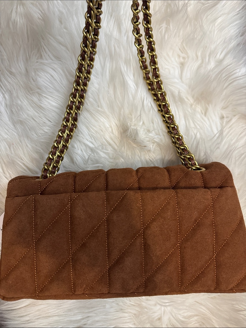 Coach Quilted Suede Shoulder Bag in Rust with Gold Chain - Picture 8 of 8